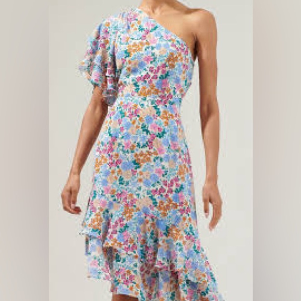 Sugarlips Melba Floral One Shoulder Asymmetrical Dress
